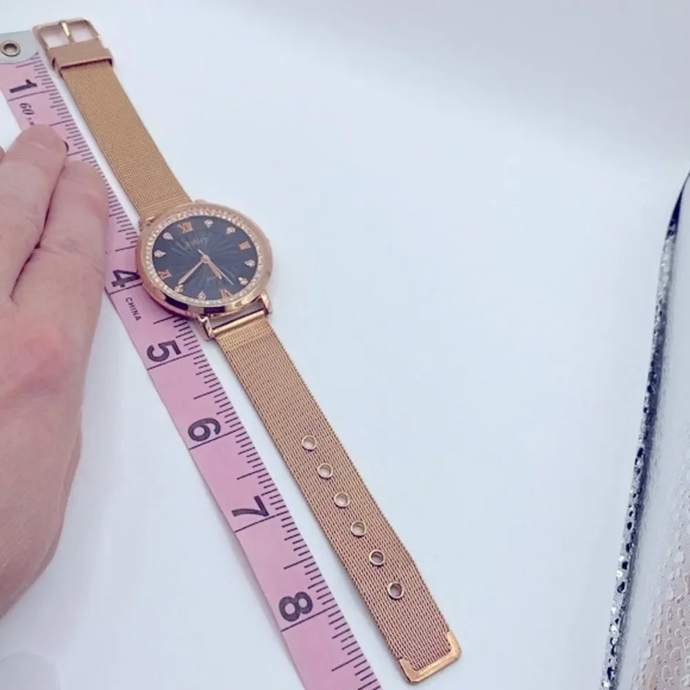 Working! Ashley Rose Gold Mesh Metal Rhinestone Bezel Watch
